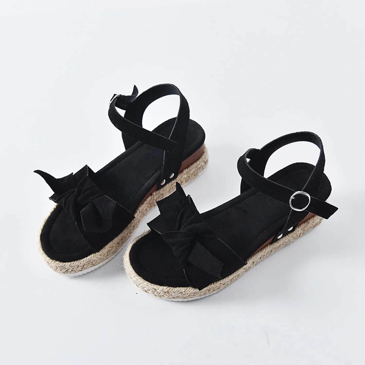 oiangi Espadrille Platform Sandals for Women Summer Casual Leopard Bow Ankle Strap Buckle Open Toe Studded Wedge Sandalias Comfortable Outdoor Shoes