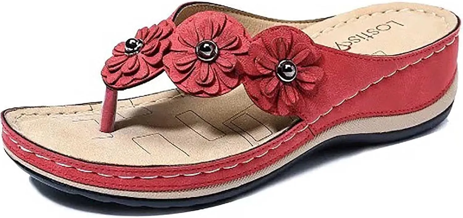 oiangi Womens Wedge Flip Flops Sandals with Arch Support Summer Comfortable Platform Bohemia Flat Shoes Casual Thong Sandal