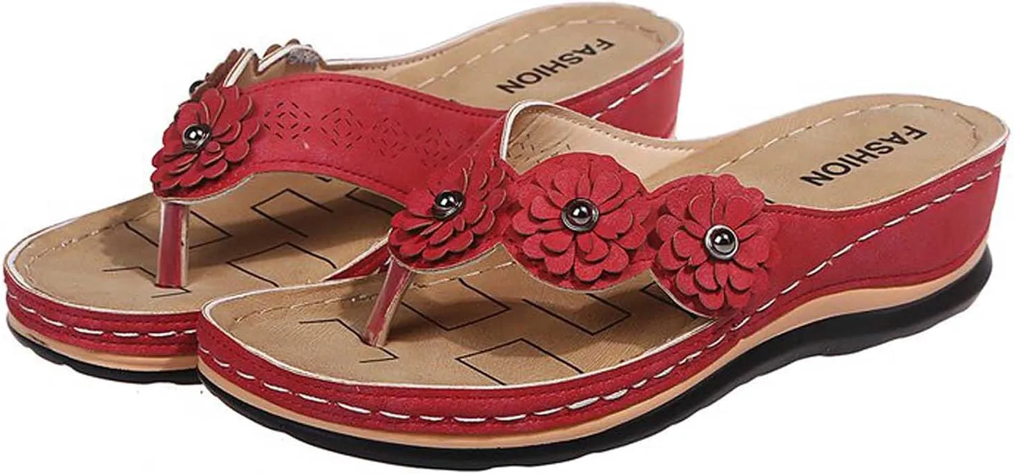 oiangi Womens Wedge Flip Flops Sandals with Arch Support Summer Comfortable Platform Bohemia Flat Shoes Casual Thong Sandal