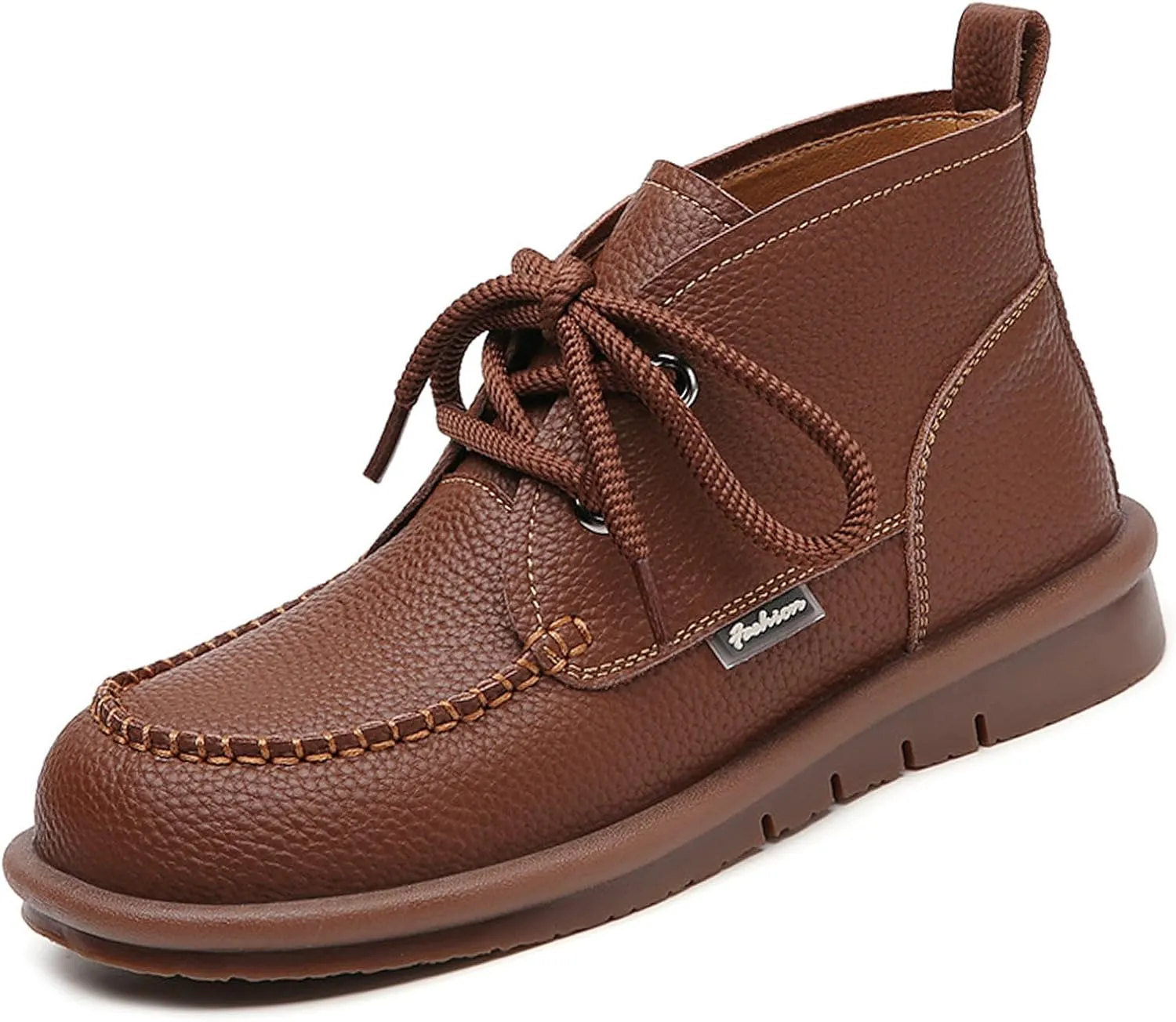 Optigard Women's Genuine Leather Ankle Chukka Boots,Lace-up High Top Comfortable Non-slip Warm Fur Lined Soft Sole Moccasin Booties Lightweight Flat Oxford Walking Loafers