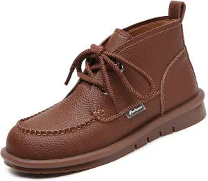 Optigard Women's Genuine Leather Ankle Chukka Boots,Lace-up High Top Comfortable Non-slip Warm Fur Lined Soft Sole Moccasin Booties Lightweight Flat Oxford Walking Loafers