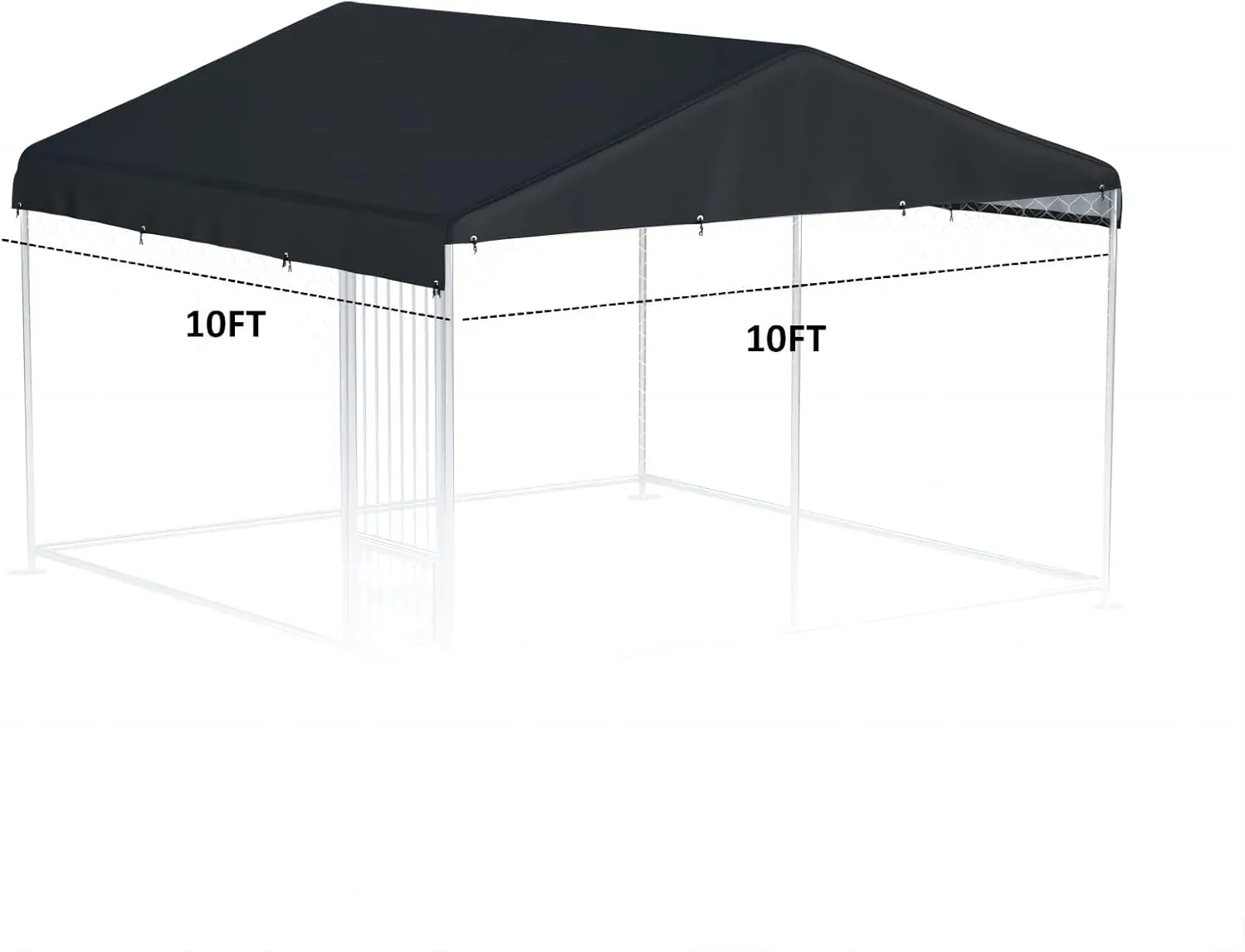 Outdoor Dog Kennel Cover 10'W x 10'L 420D Heavy Duty Waterproof UV Resistant Dog Kennel Replacement Cover - Black (Cover Included only)