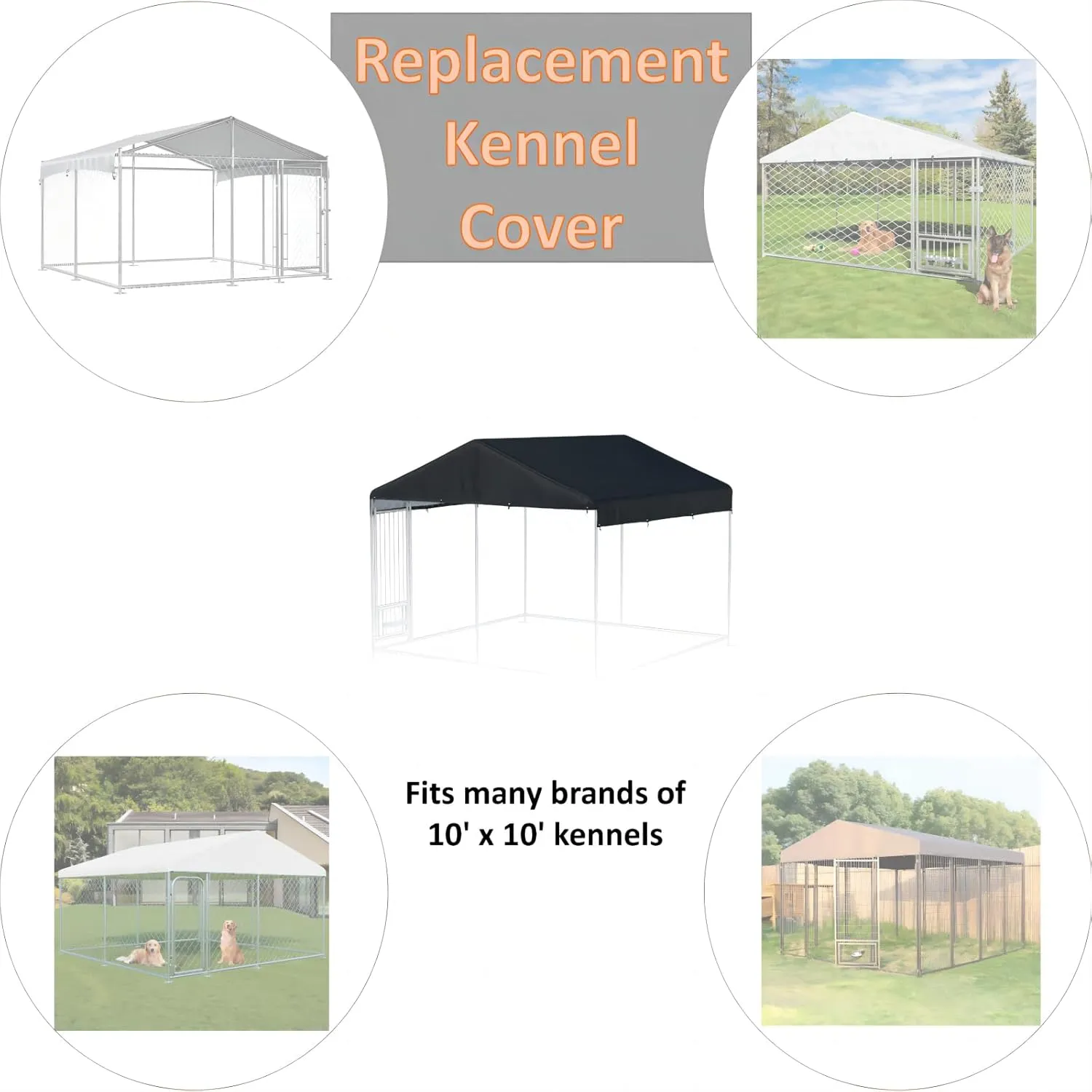Outdoor Dog Kennel Cover 10'W x 10'L 420D Heavy Duty Waterproof UV Resistant Dog Kennel Replacement Cover - Black (Cover Included only)