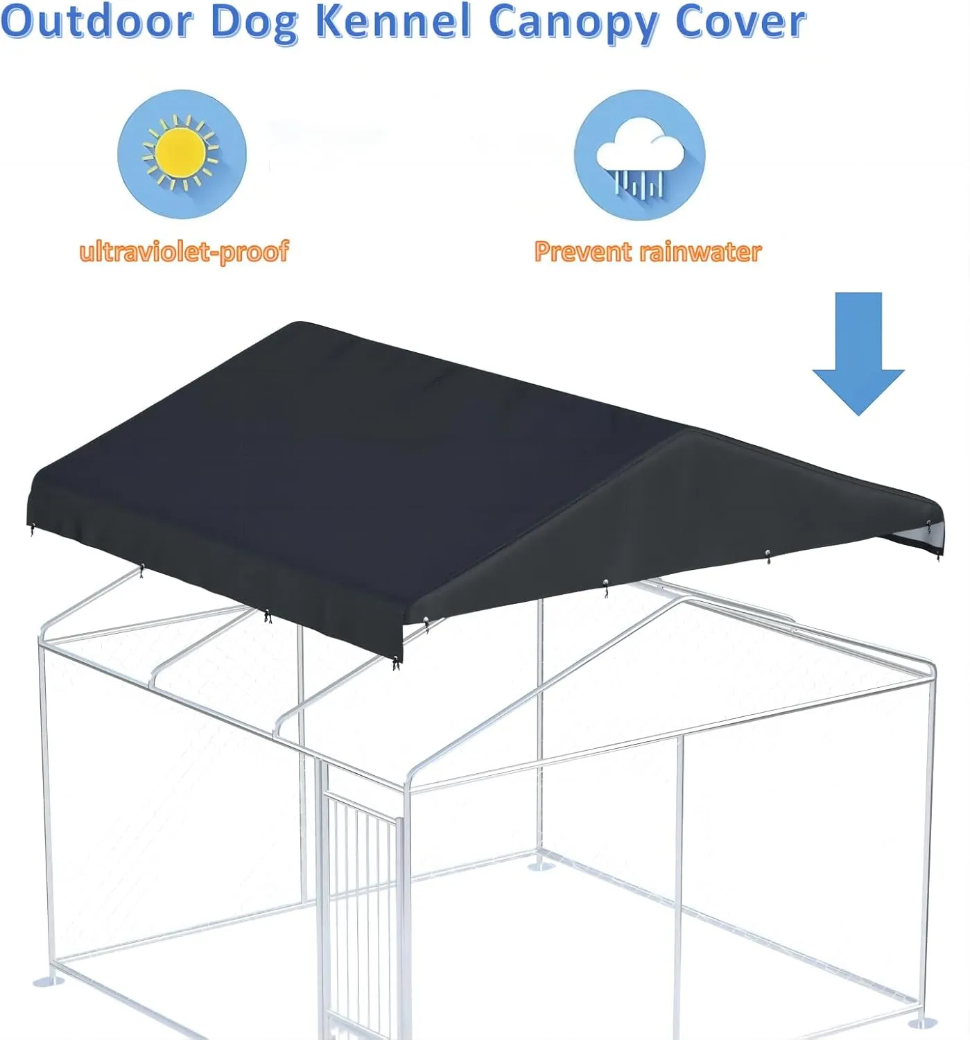 Outdoor Dog Kennel Cover 10'W x 10'L 420D Heavy Duty Waterproof UV Resistant Dog Kennel Replacement Cover - Black (Cover Included only)