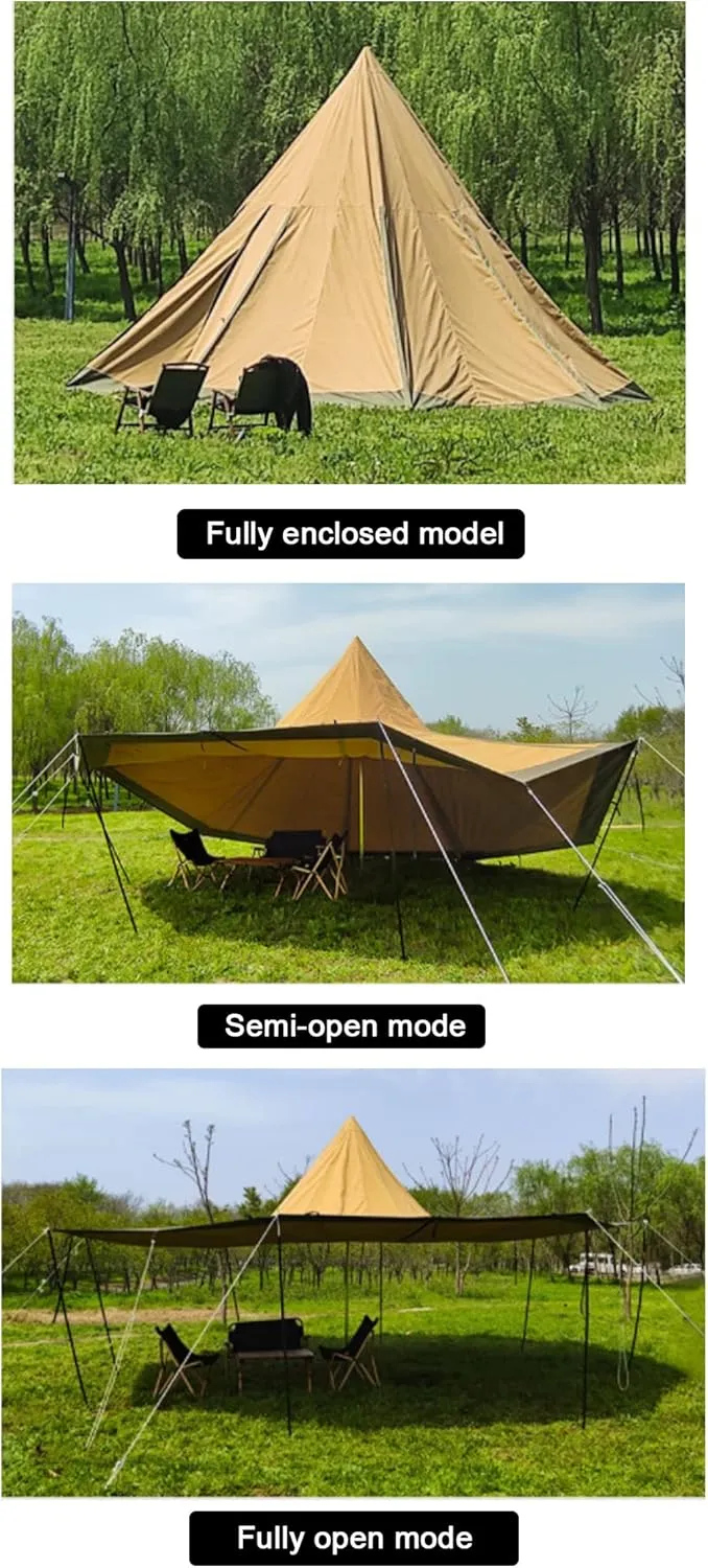 Outdoor Teepee Tent for 8 People, Waterproof 4 Seasons Family Pyramid Tent Camping Backpacking Hiking Mountaineering Easy Set Up - 600 * 600 * 350CM