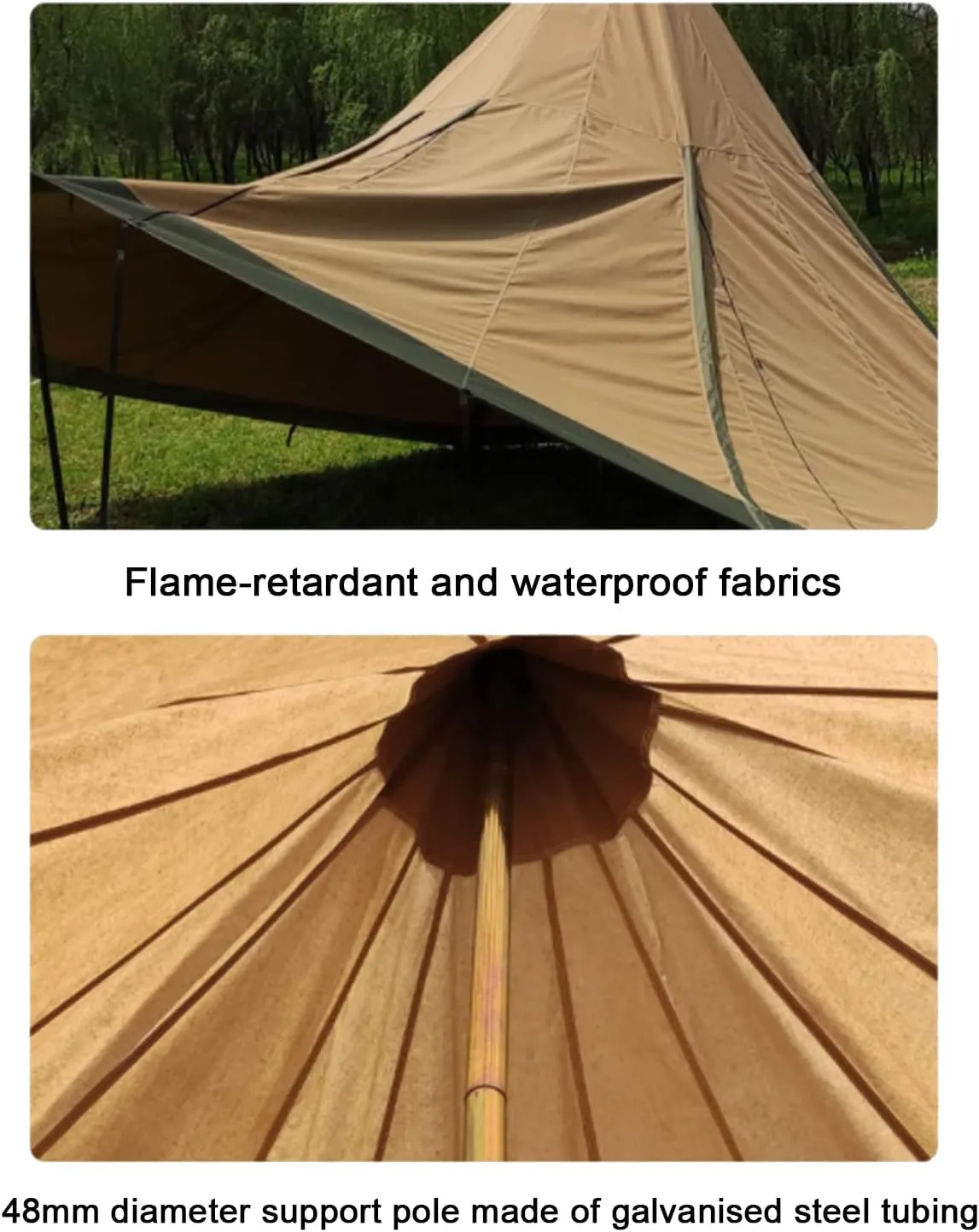 Outdoor Teepee Tent for 8 People, Waterproof 4 Seasons Family Pyramid Tent Camping Backpacking Hiking Mountaineering Easy Set Up - 600 * 600 * 350CM
