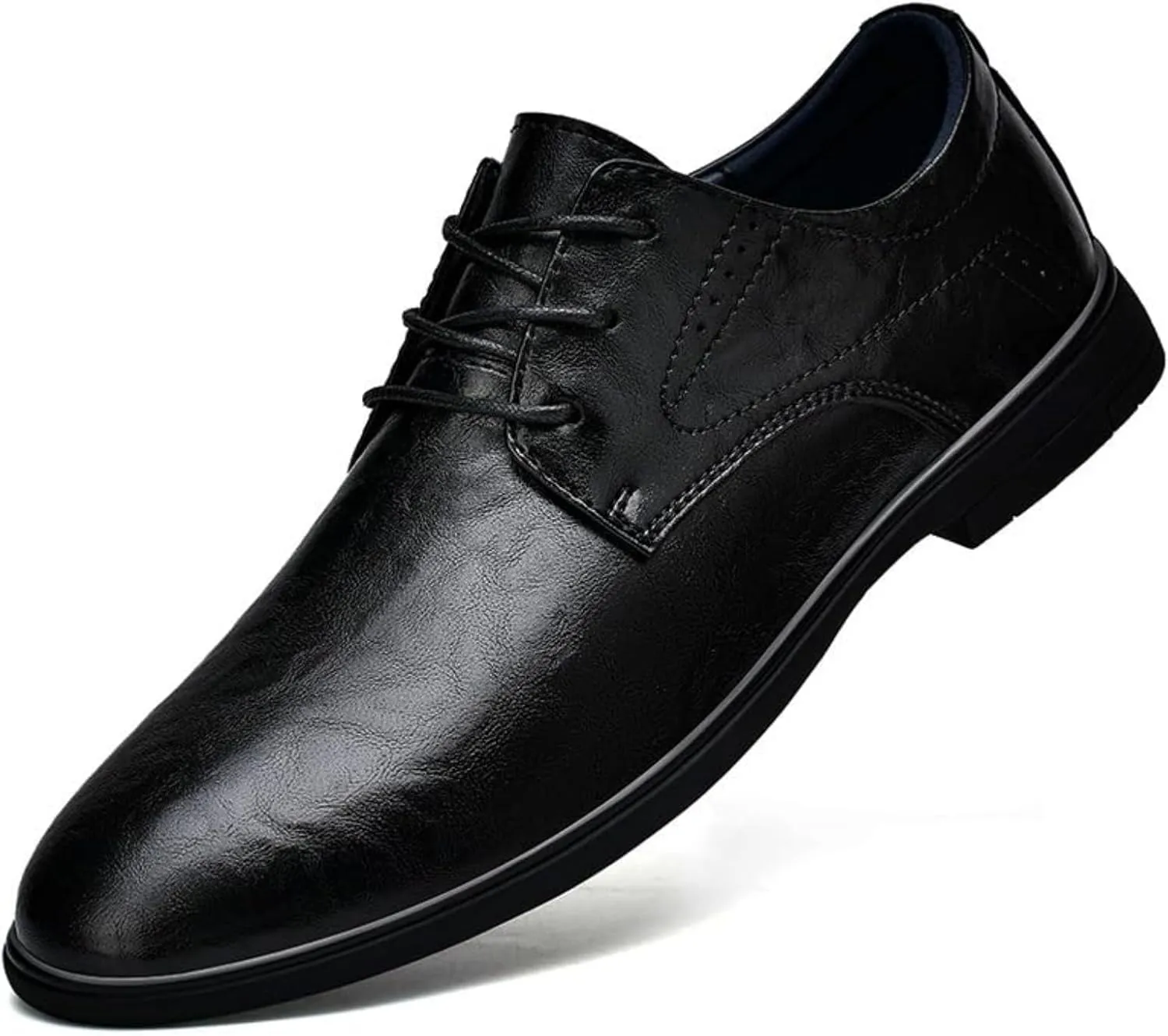 Oxford Dress Shoes for Men Lace Up Brogue Embossed Checkered PU Leather Non Slip Anti-Slip Block Heel Rubber Sole Slip Resistant Classica