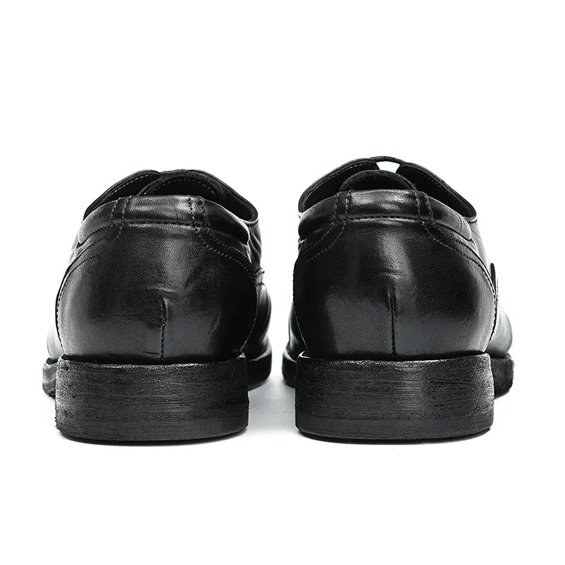 Oxford Shoes Horsehide Lace-Up Handmade Leather Shoes for Men Goodyear Welted Retro Style Washing Process