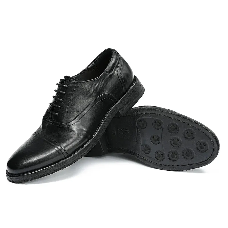 Oxford Shoes Horsehide Lace-Up Handmade Leather Shoes for Men Goodyear Welted Retro Style Washing Process