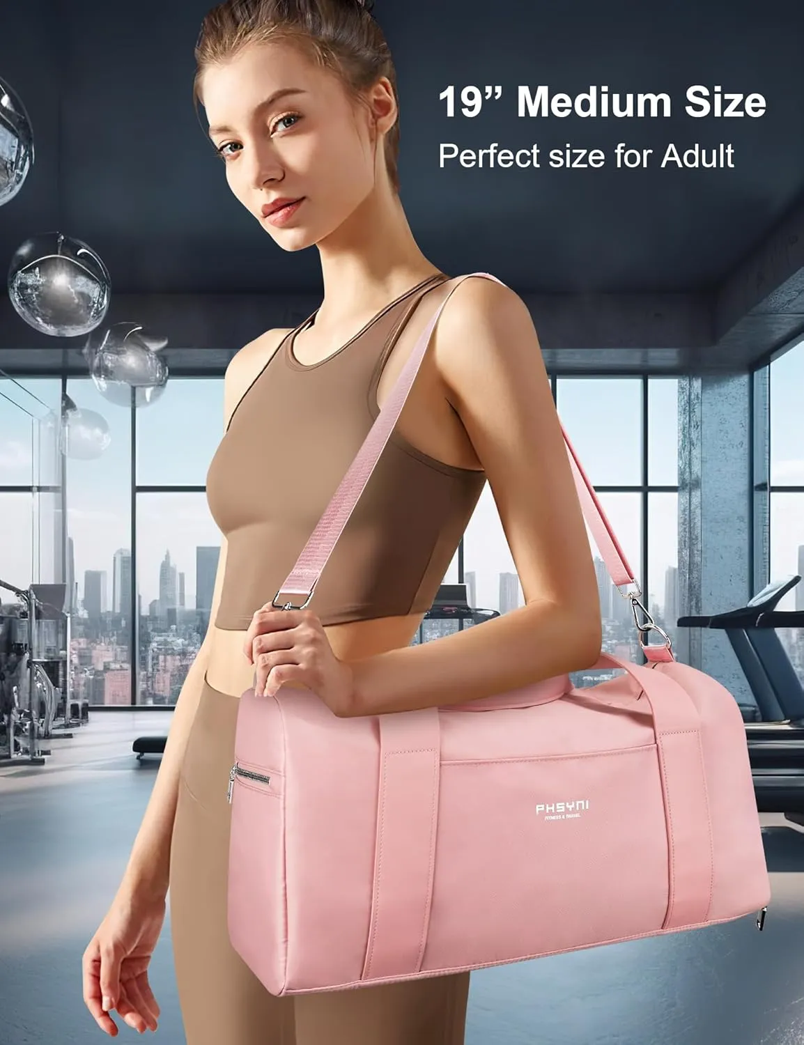 Pink Gym Bag for Women Girls with Shoe Compartment & Wet Pocket - Duffle Bag for Travel Sports Fitness Workout Athletic, 19"- Medium
