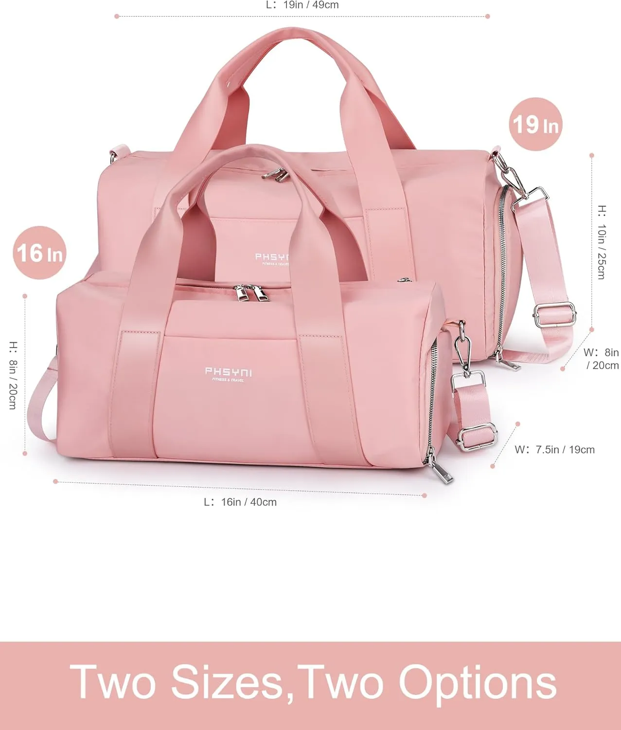 Pink Gym Bag for Women Girls with Shoe Compartment & Wet Pocket - Duffle Bag for Travel Sports Fitness Workout Athletic, 19"- Medium