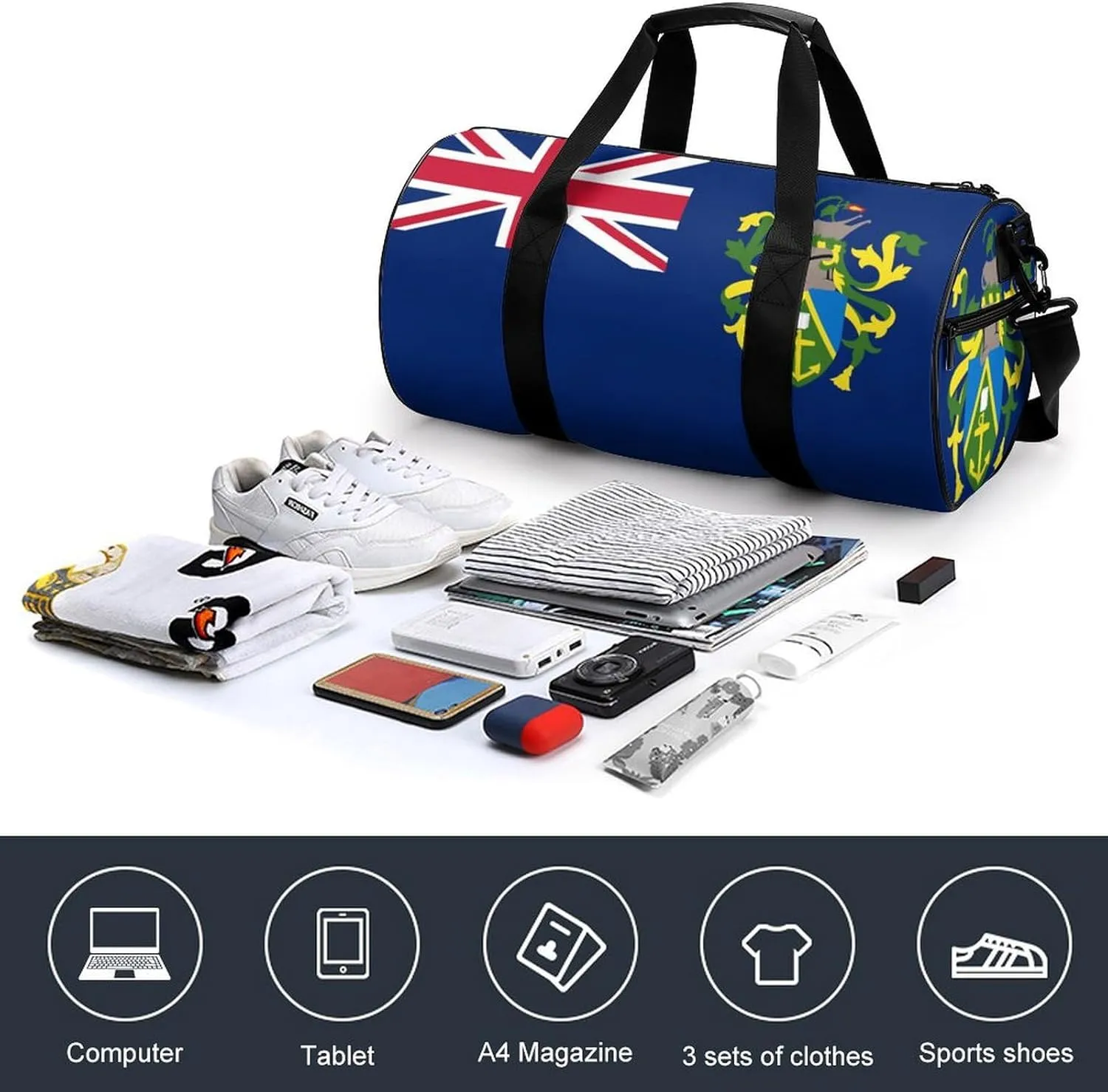 Pitcairn Lslands Flag Sports Duffle Bag with Dry Wet Separation Overnight Gym Bag for Men Women Travel