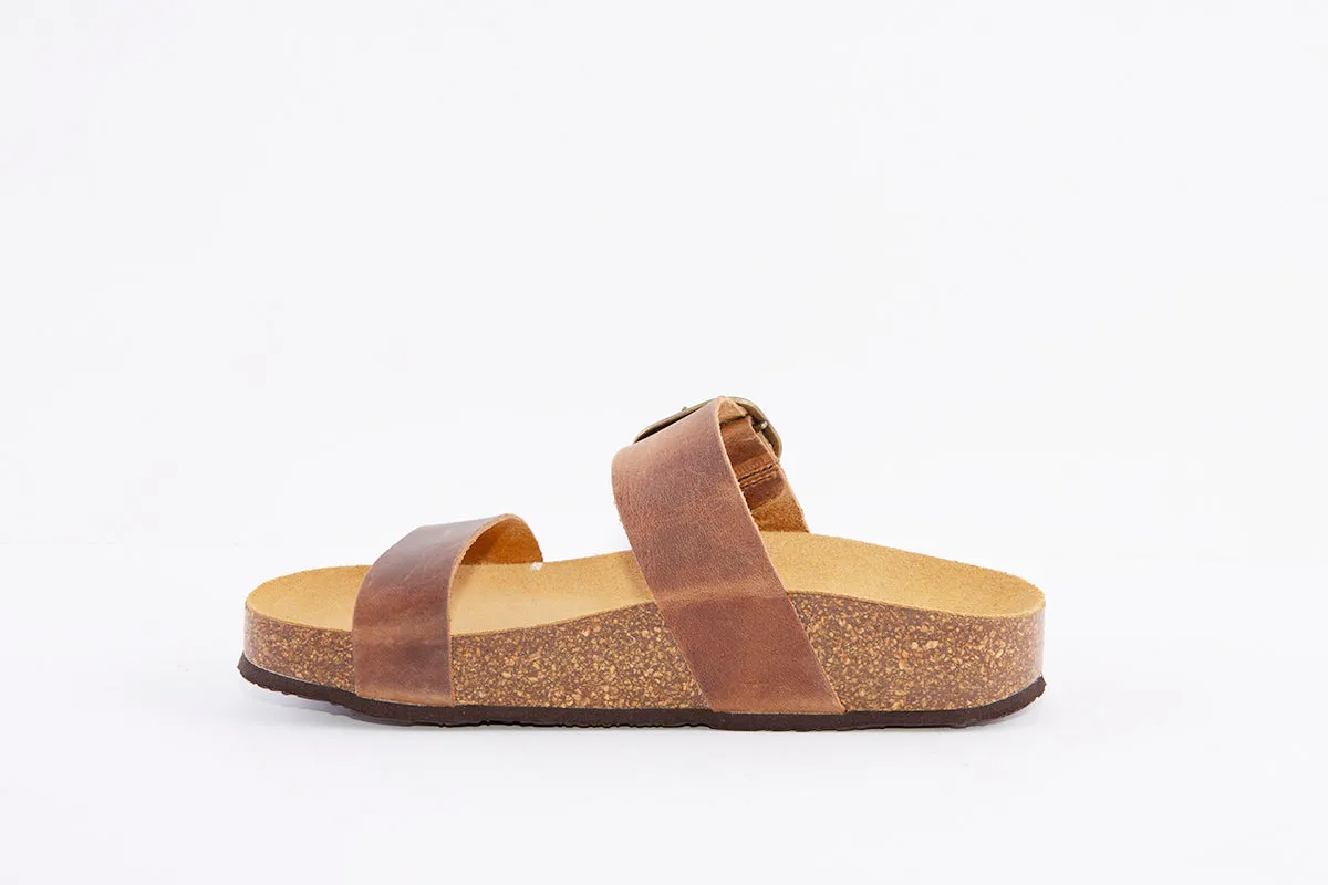 PLAKTON - 343004 FLAT BUCKLE MULE - BROWN NUBUCK