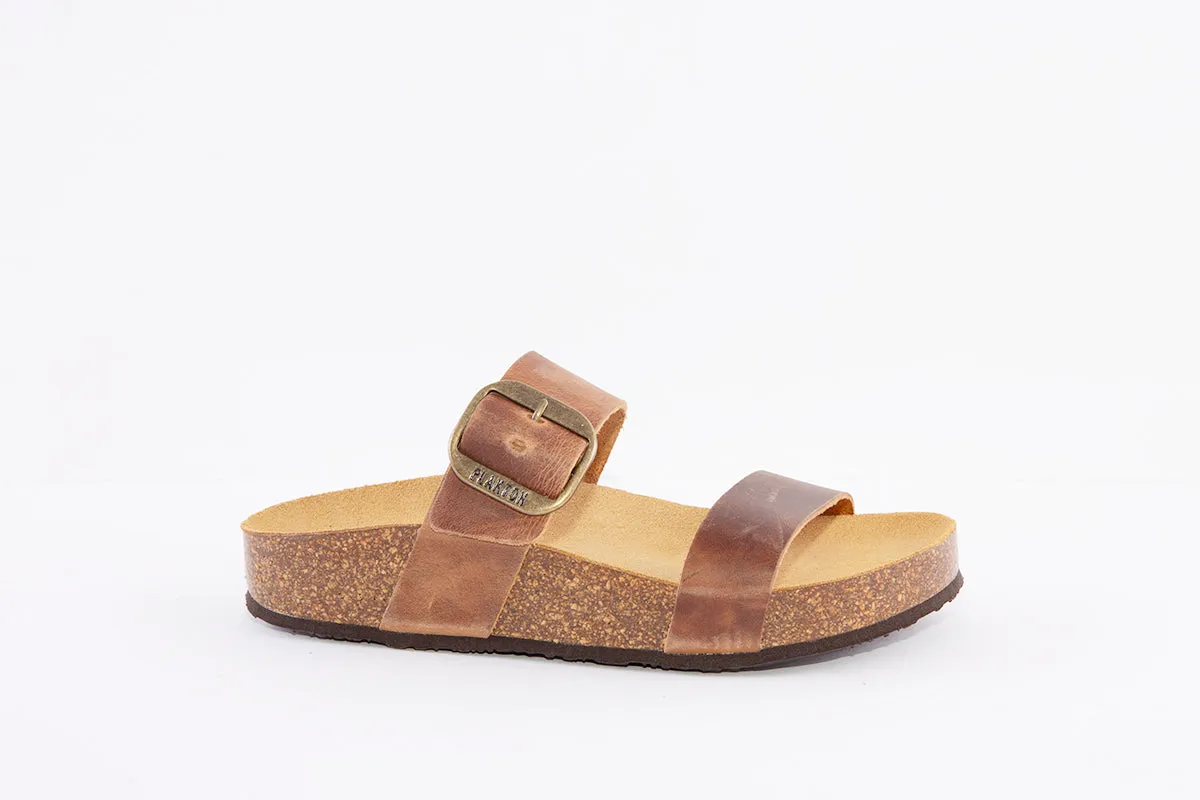 PLAKTON - 343004 FLAT BUCKLE MULE - BROWN NUBUCK