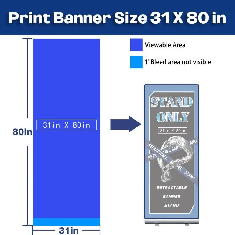 Retractable Roll up Banner Stand Aluminum Retractable Banner Sign Stand for Trade Show Exhibition Store Displays 31×80 Inch (Stand Only)