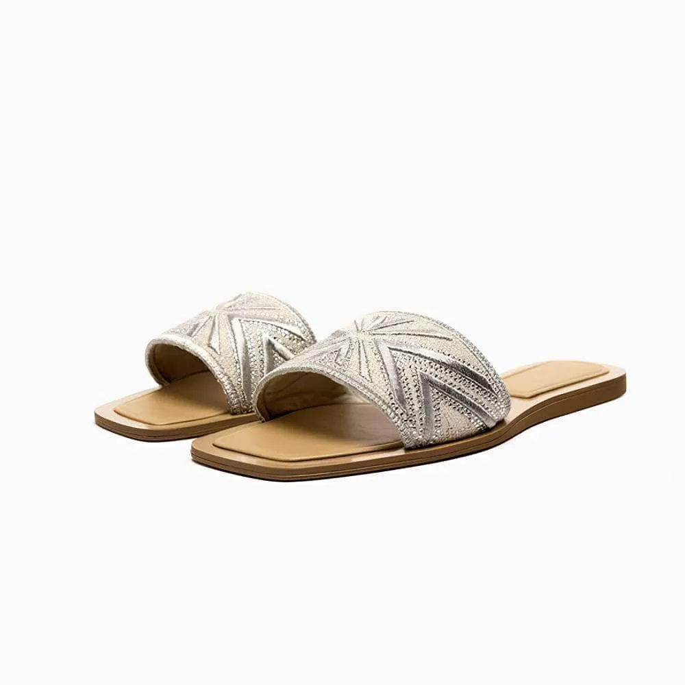Rhinestone Embellished Sequin Slip On Flat Mules