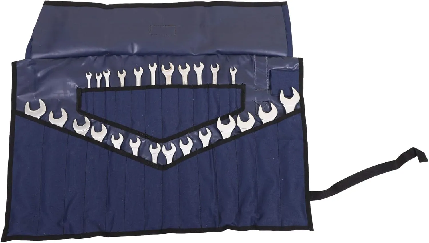 Roll Up Pouch & Wrench Organizer Tool Bag Hand Crafted Heavy Weight Water Proof 18 Oz. Ballistic Polyester Oxford Canvas Metric/SAE 28 Pocket - Navy Blue - (Tools are not Included)