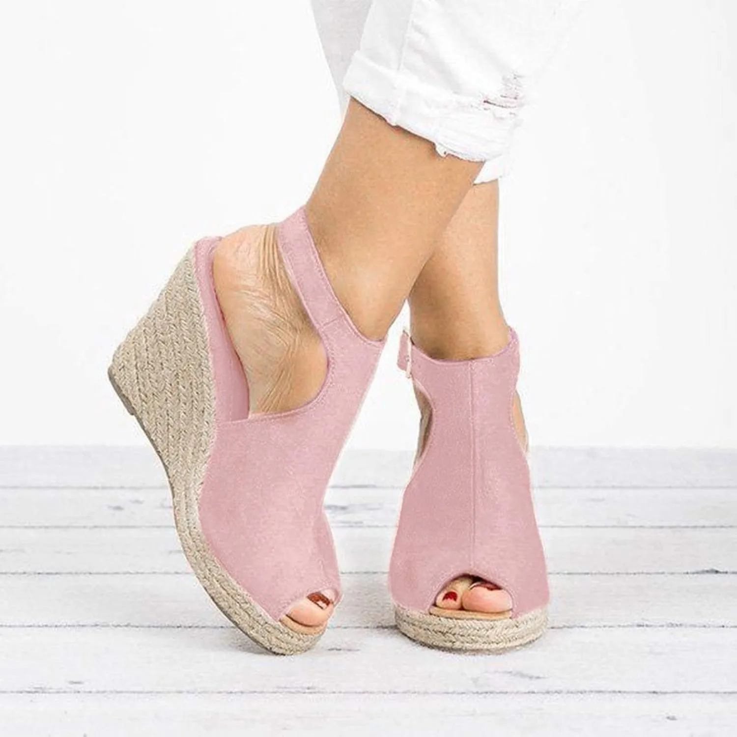 Sandalias para Mujer, Sandals for Women Suede Peep Toe Ankle Booties Cut Out Stacked Heel Ankle Boots