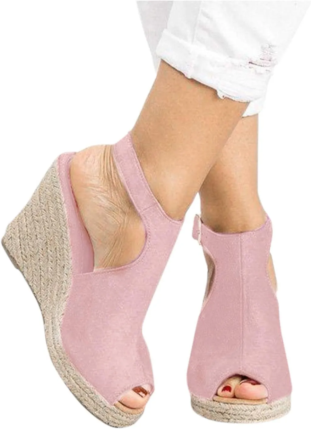 Sandalias para Mujer, Sandals for Women Suede Peep Toe Ankle Booties Cut Out Stacked Heel Ankle Boots