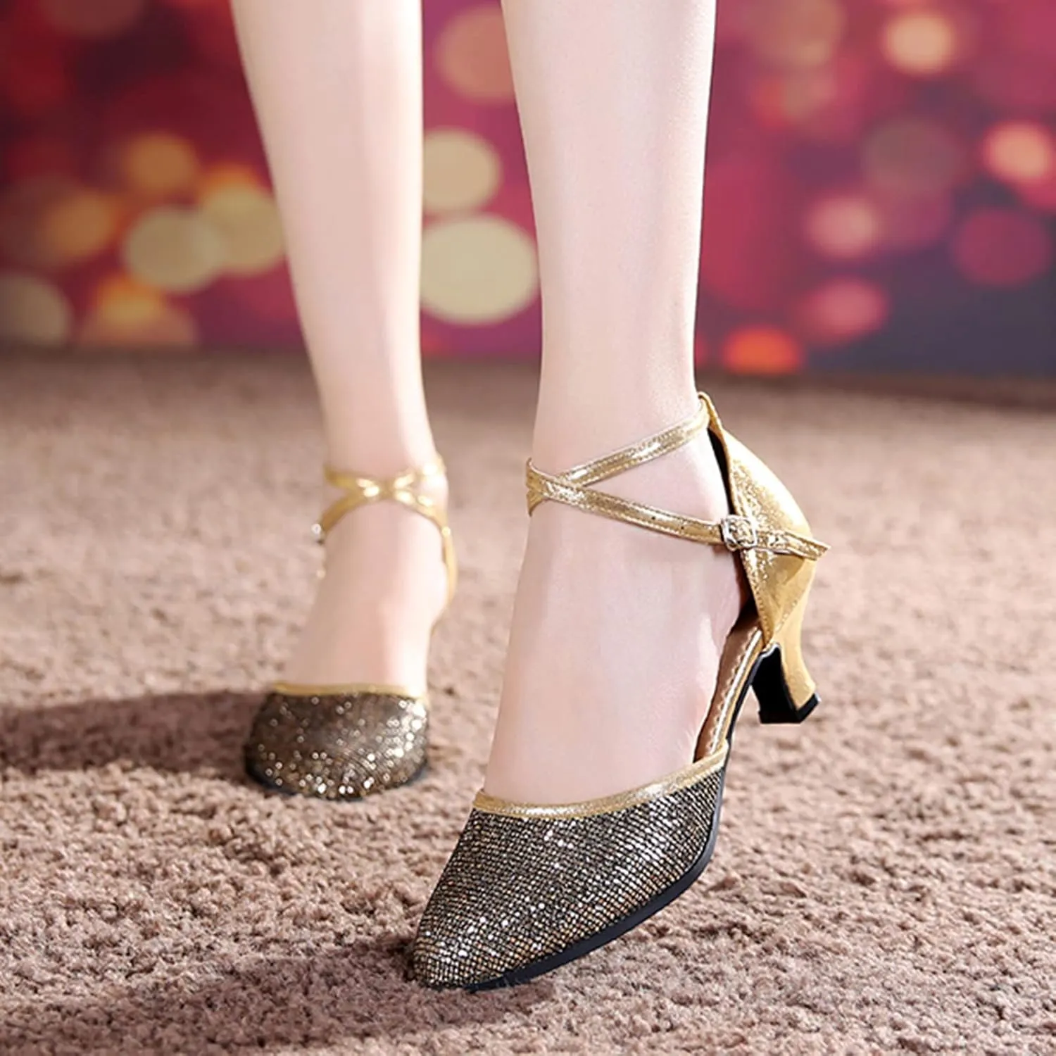 Sandals Women Latin Dance Shoes Heeled Ballroom Tango Party Heels Performance Practice Dance Shoes Latin Dance Sandals