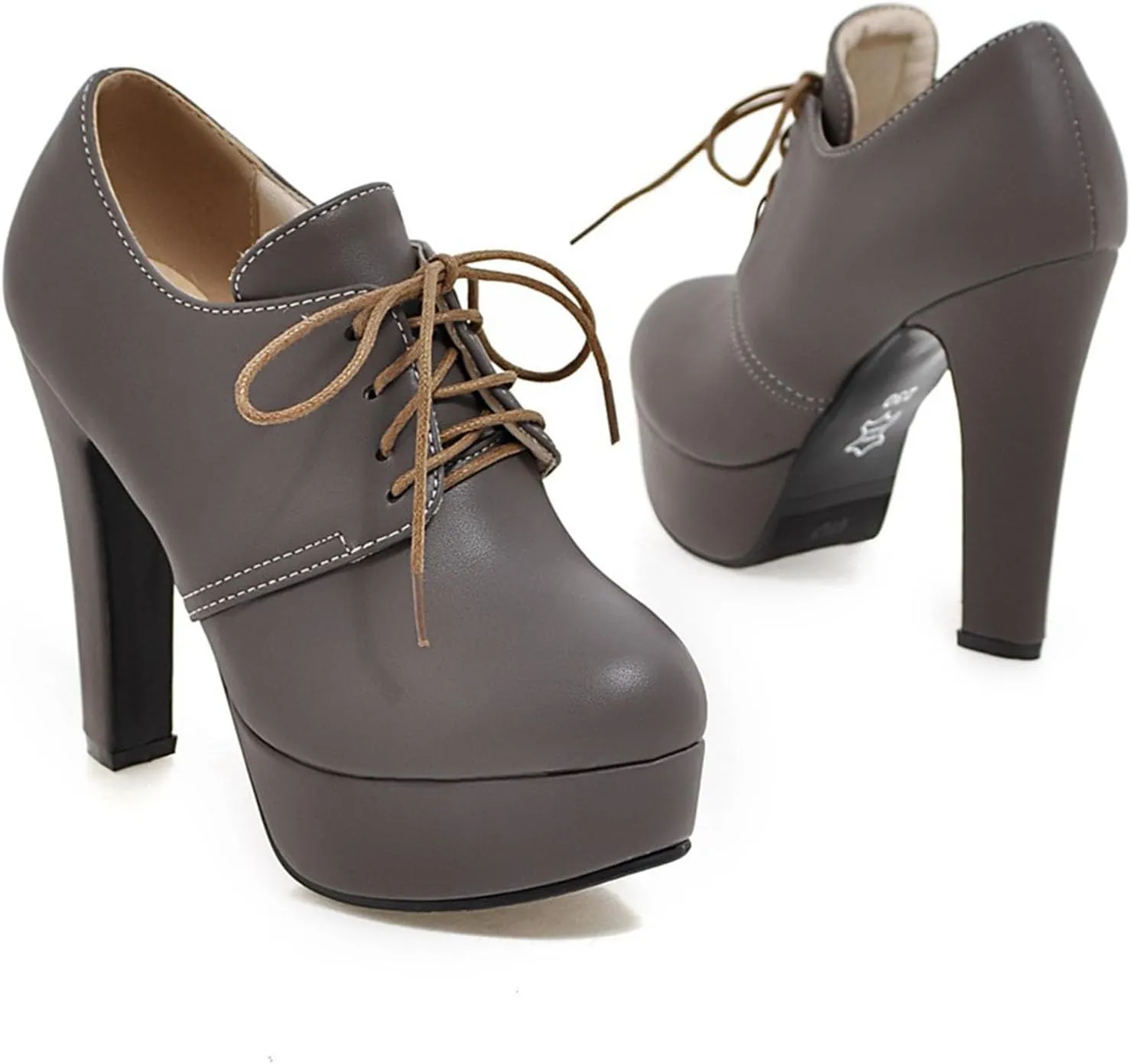 SHEMEE Womens Block Heel Platform Lace Up Pumps Oxford High Heels Ankle Booties Brogue Wingtip Vintage Dress Shoes