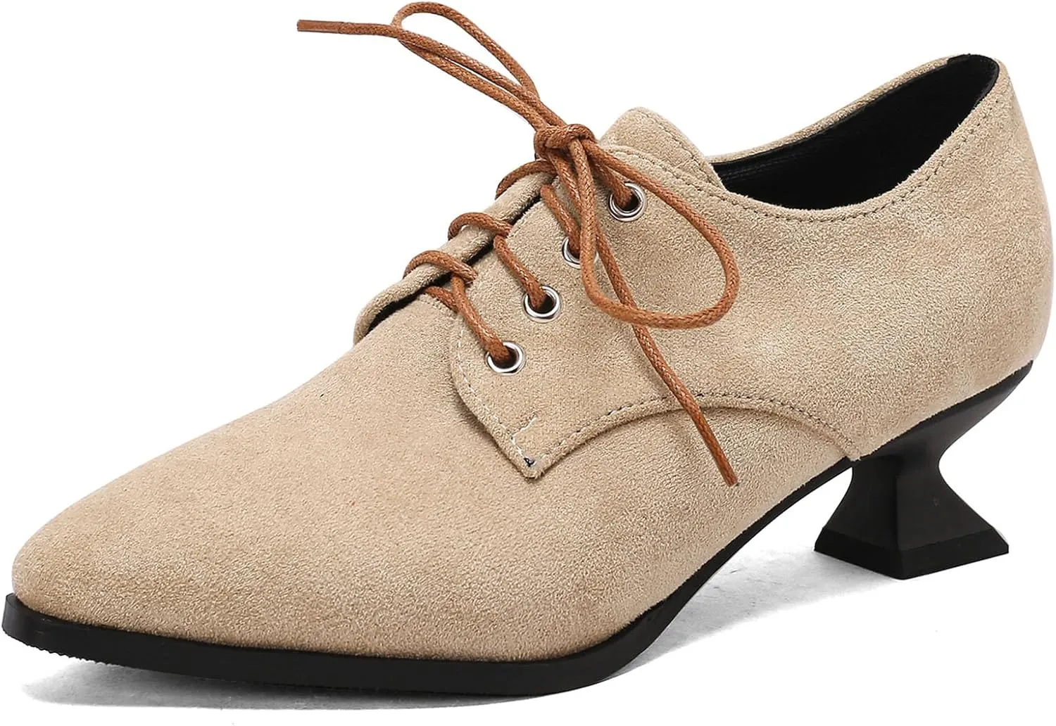 SHEMEE Women's Kitten Heels Oxford Pumps Victorian Style Vintage Mid-Heels Lace Up Brogues Witch Costume Cosplay Shoes