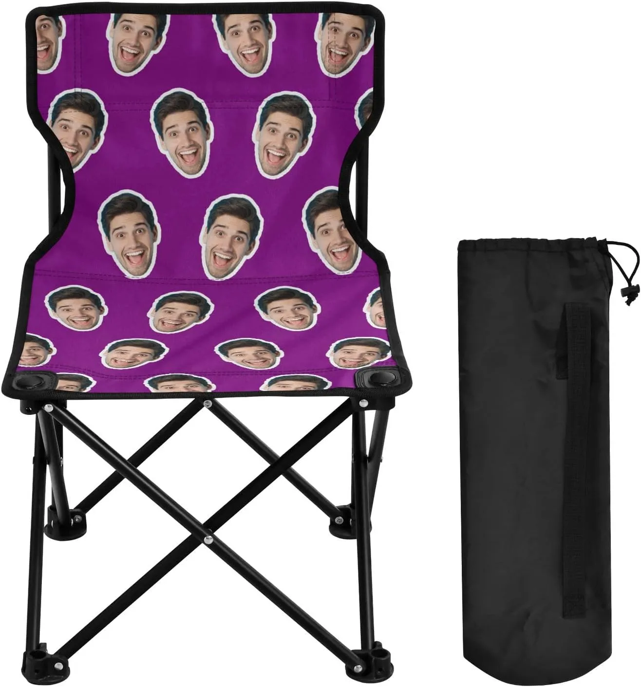 Sinestour Purple Custom Folding Camping Chair Personalized Photo Face Outdoor Chair with Carry Bag for Travel Barbeques Picnic