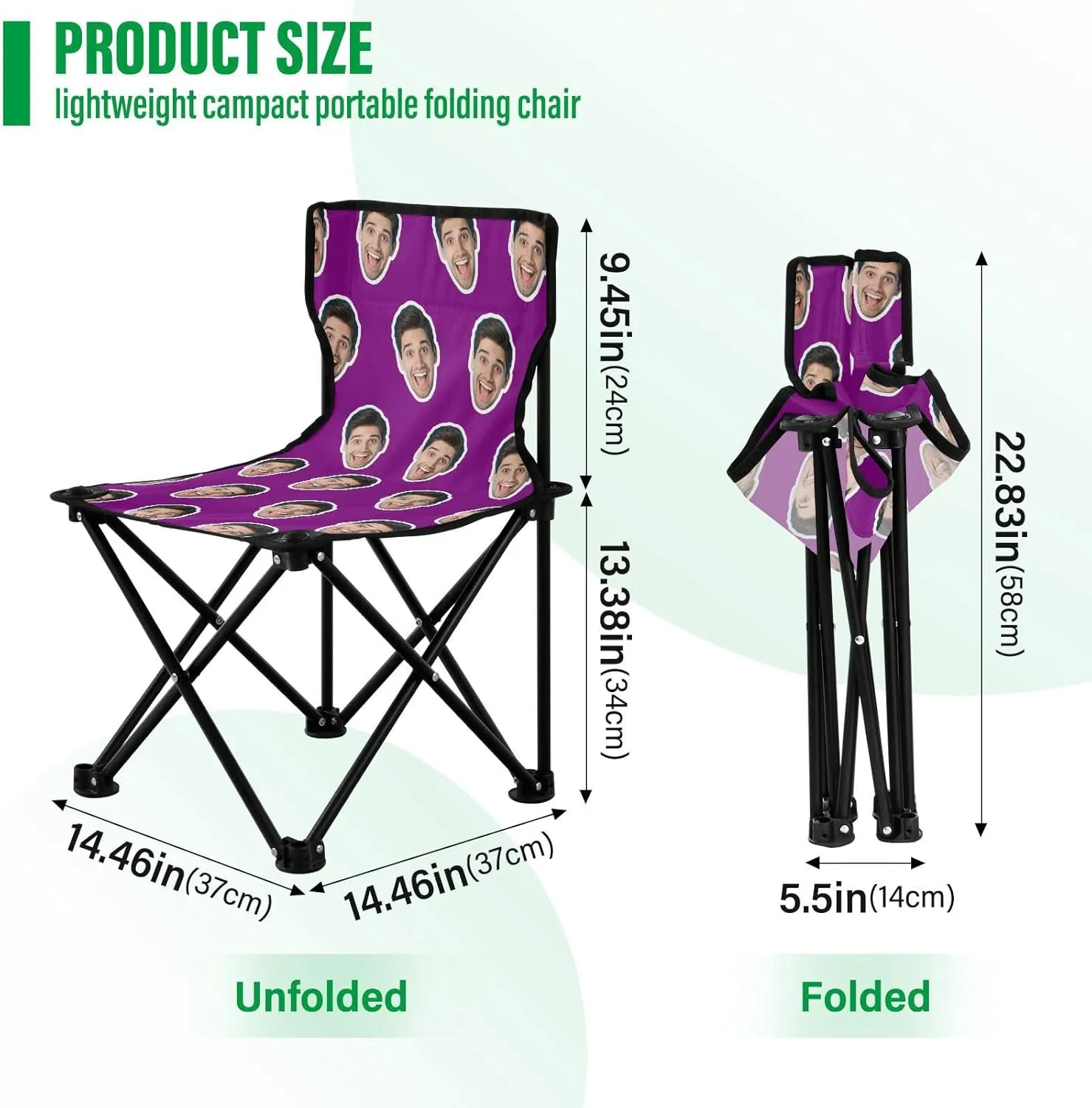 Sinestour Purple Custom Folding Camping Chair Personalized Photo Face Outdoor Chair with Carry Bag for Travel Barbeques Picnic