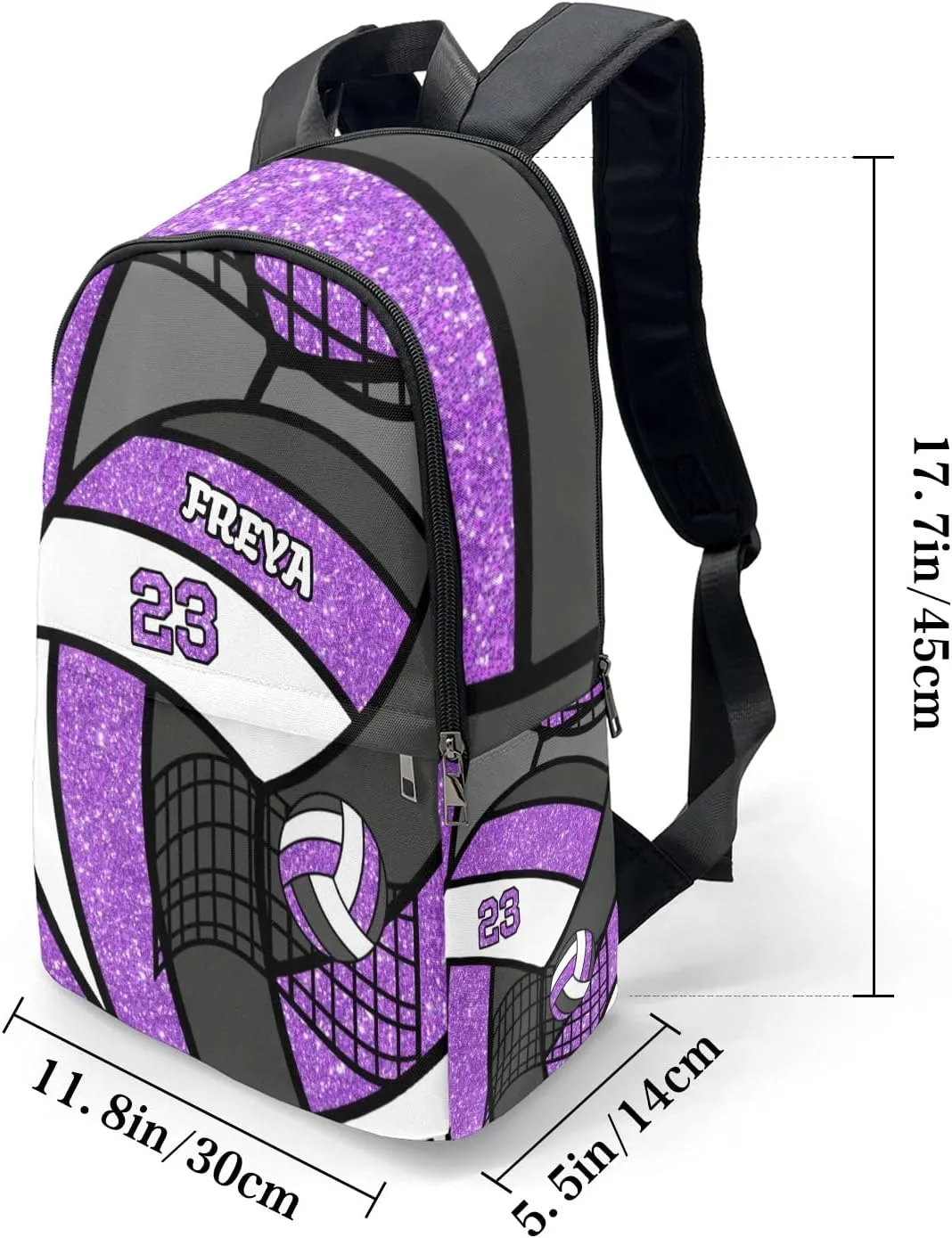 Sport Volleyball Glitter Purple Personalized Backpack for Teen Custom Travel Backpack for Boys Girs Bookbag Casual Bag Name Gift, Design 14, EU5566SS