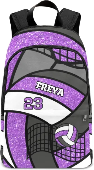 Sport Volleyball Glitter Purple Personalized Backpack for Teen Custom Travel Backpack for Boys Girs Bookbag Casual Bag Name Gift, Design 14, EU5566SS