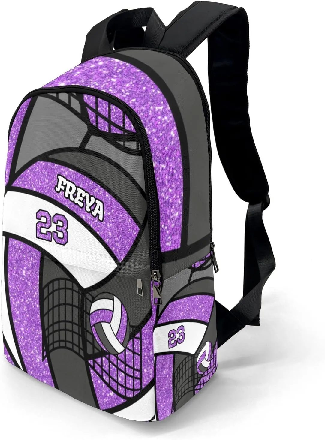 Sport Volleyball Glitter Purple Personalized Backpack for Teen Custom Travel Backpack for Boys Girs Bookbag Casual Bag Name Gift, Design 14, EU5566SS
