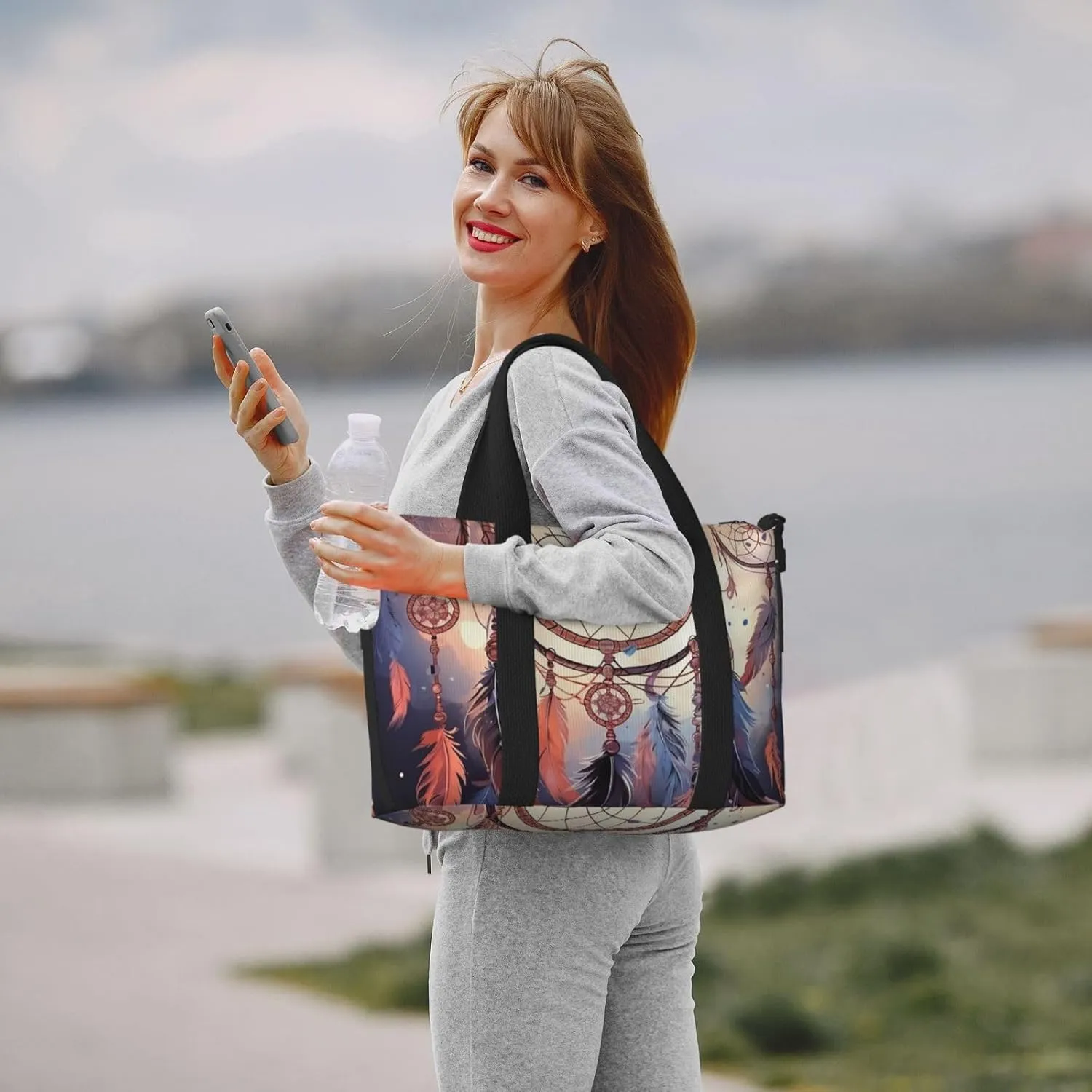Sports Gym Bag for Women Men Travel Duffel Bag Tote Native American Dream Catcher Weekender Bag Canvas Carry on Overnight Bag for Travel Swimming Fitness Workout Sports Duffle Bag