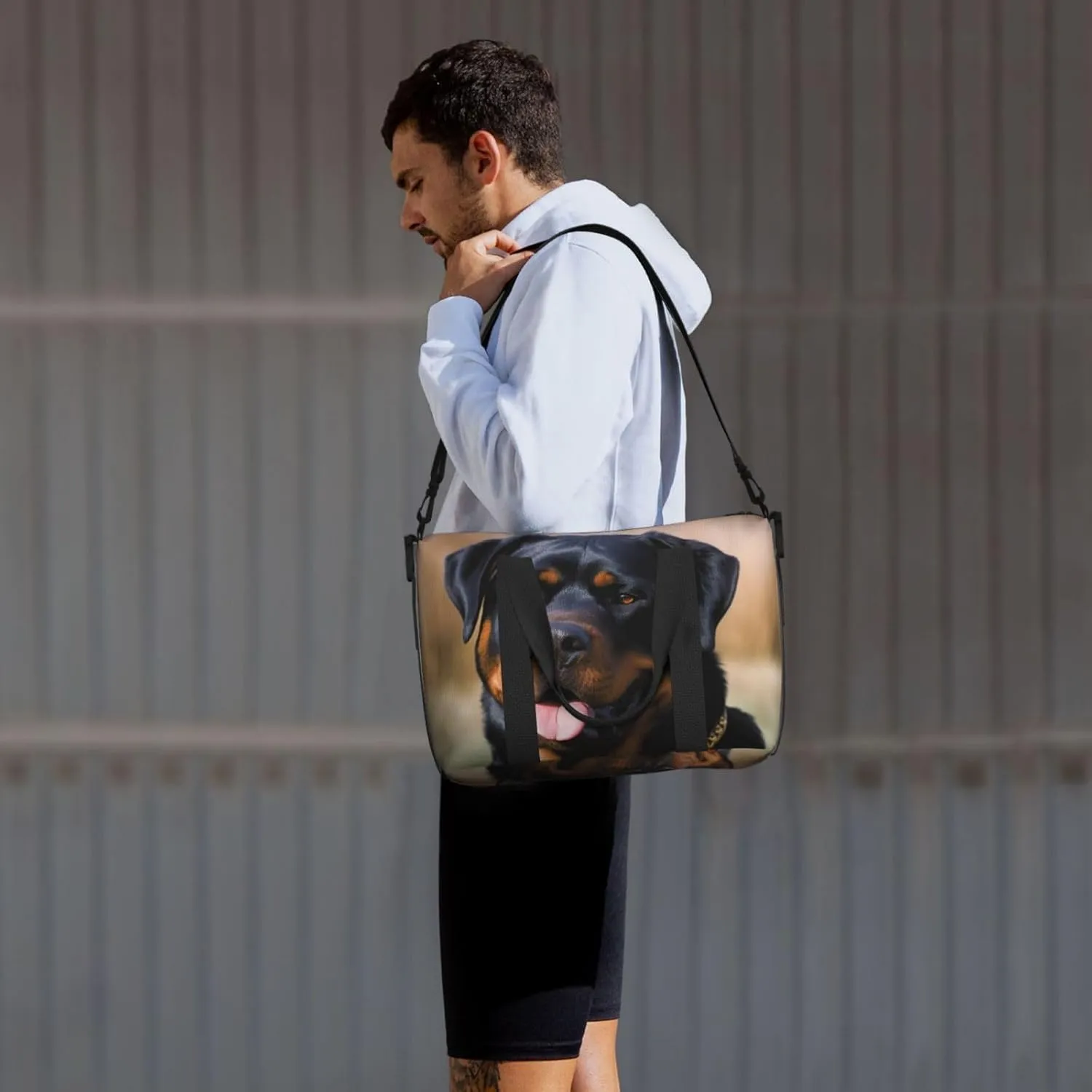 Sports Gym Bag for Women Men Travel Duffel Bag Tote Rottweiler dog Weekender Bag Canvas Carry on Overnight Bag for Travel Swimming Fitness Workout Sports Duffle Bag
