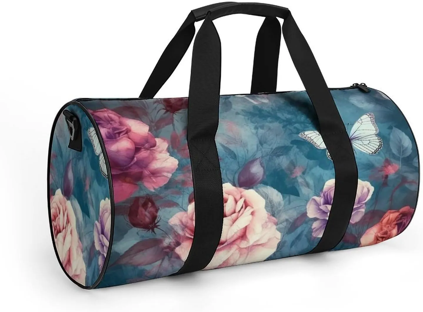 Sports Gym Bag for Women Men Travel Duffel Bag Tote Weekender Bag Elegant Blue Flowers Carry on Overnight Bag for Travel Swimming Fitness Workout Sports Duffle Bag