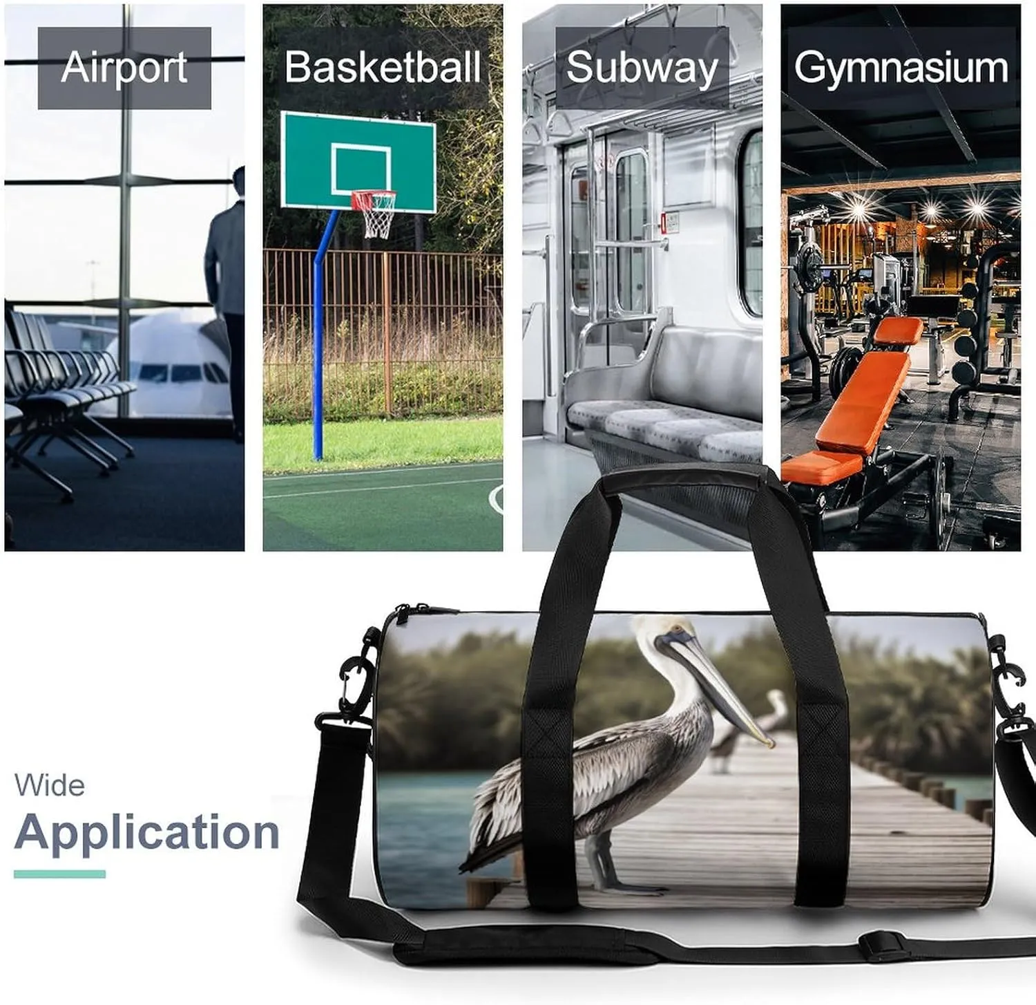 Sports Gym Bag for Women Men Travel Duffel Bag Tote Weekender Bag Pelican On Wood Bridge Carry on Overnight Bag for Travel Swimming Fitness Workout Sports Duffle Bag