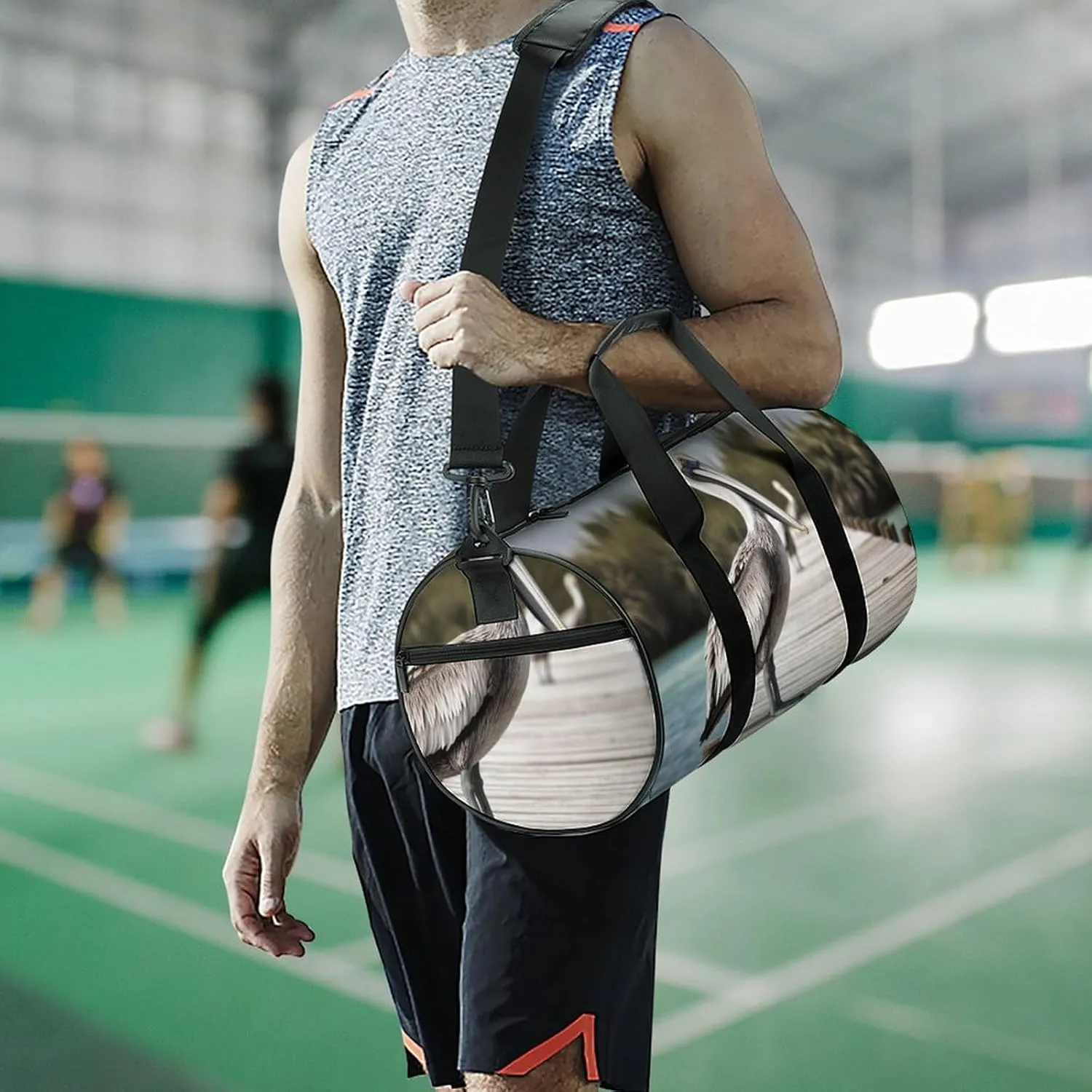 Sports Gym Bag for Women Men Travel Duffel Bag Tote Weekender Bag Pelican On Wood Bridge Carry on Overnight Bag for Travel Swimming Fitness Workout Sports Duffle Bag