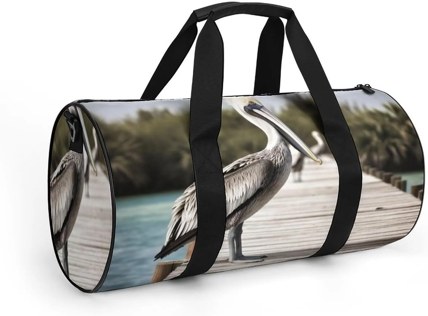 Sports Gym Bag for Women Men Travel Duffel Bag Tote Weekender Bag Pelican On Wood Bridge Carry on Overnight Bag for Travel Swimming Fitness Workout Sports Duffle Bag