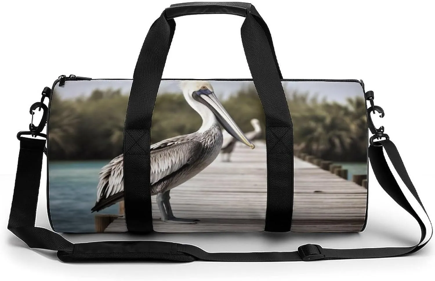 Sports Gym Bag for Women Men Travel Duffel Bag Tote Weekender Bag Pelican On Wood Bridge Carry on Overnight Bag for Travel Swimming Fitness Workout Sports Duffle Bag