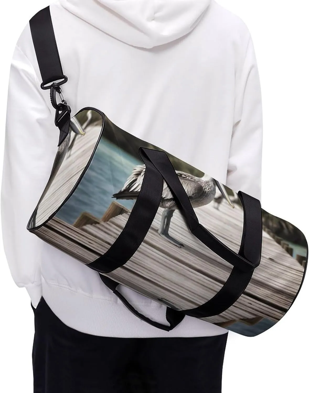 Sports Gym Bag for Women Men Travel Duffel Bag Tote Weekender Bag Pelican On Wood Bridge Carry on Overnight Bag for Travel Swimming Fitness Workout Sports Duffle Bag