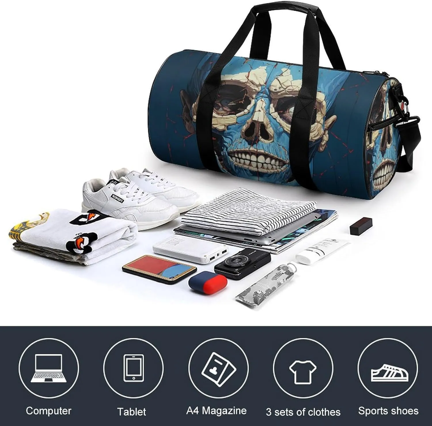 Sports Gym Bag for Women Men Travel Duffel Bag Tote Weekender Bag Skeleton in Front of Me Carry on Overnight Bag for Travel Swimming Fitness Workout Sports Duffle Bag
