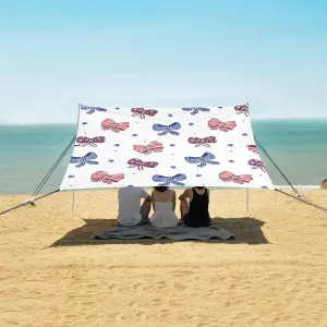 Stars and Stripes Patriotic Bow Beach Camping Tent Sun Shelter for Whole Family, 4th of July Beach Shade Canopy with UPF50  UV Protection,Easy Set Up and Carry,Outdoor Shade for Trips, Fishing,