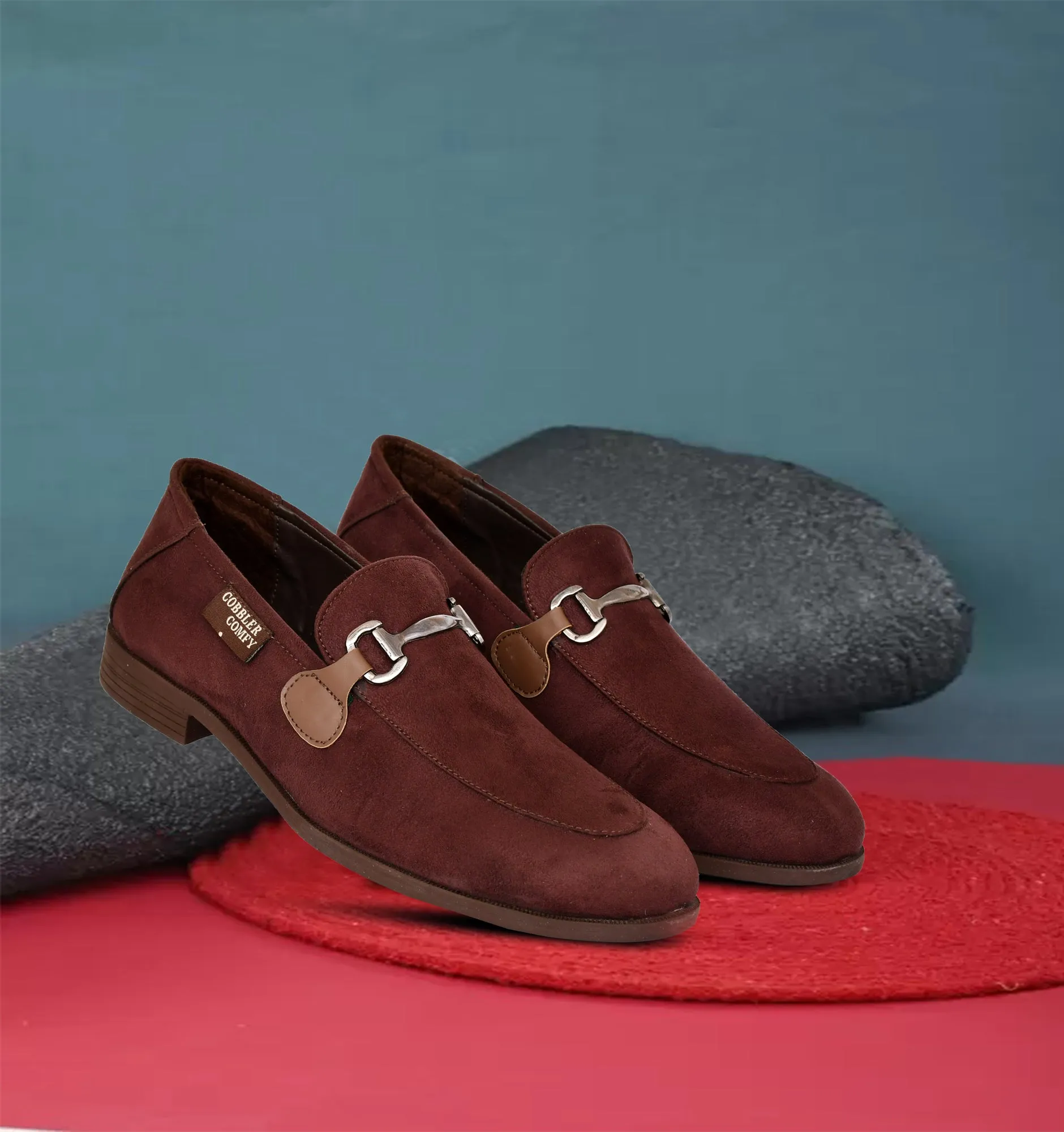 Suede Moccasins for Men with Metallic Loop Buckle  Brown