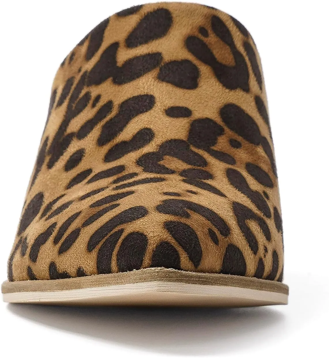 Suede Mules for Women Stacked Heel Mules Backless Mules Closed Toe Slide On Slide Mules Leopard Sandals