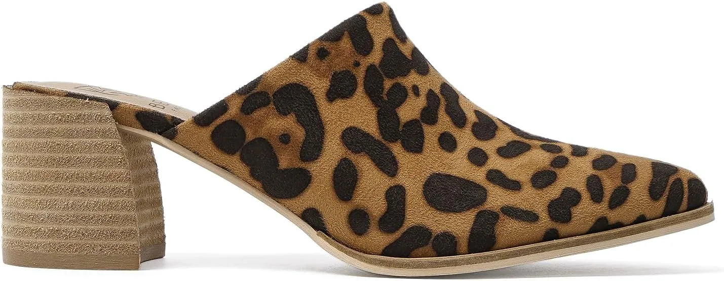 Suede Mules for Women Stacked Heel Mules Backless Mules Closed Toe Slide On Slide Mules Leopard Sandals