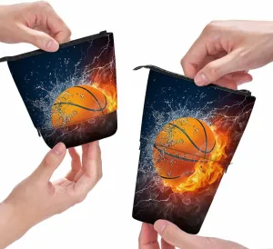 Swono Burning Basketball Pencil Holder Flame Water Ball Stand Up Pencil Case Organizer Pencil Pouch Makeup Bag Gift Blue Black