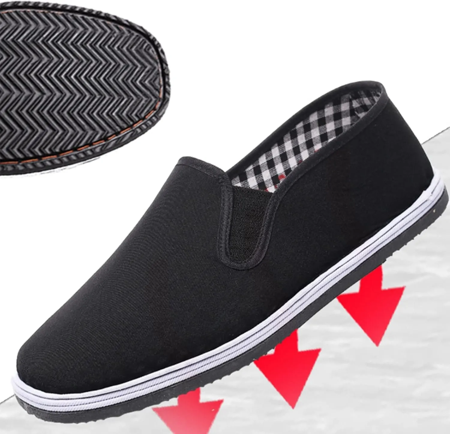 Traditional Kung Fu Tai Chi Shoe, Casual Chinese Traditional Slip-On Old Beijing Cloth Canvas Shoes for Mens, Breathable Black Rubber Sole, Adapting to Your Daily Activities Around House