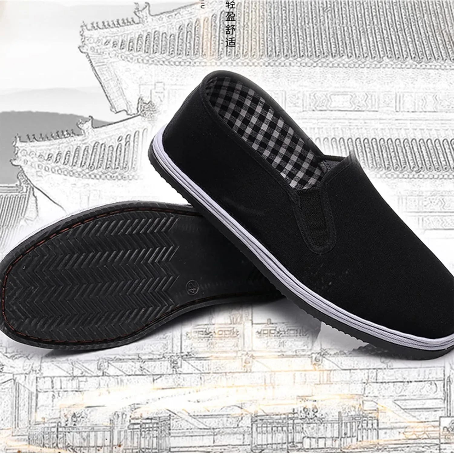 Traditional Kung Fu Tai Chi Shoe, Casual Chinese Traditional Slip-On Old Beijing Cloth Canvas Shoes for Mens, Breathable Black Rubber Sole, Adapting to Your Daily Activities Around House