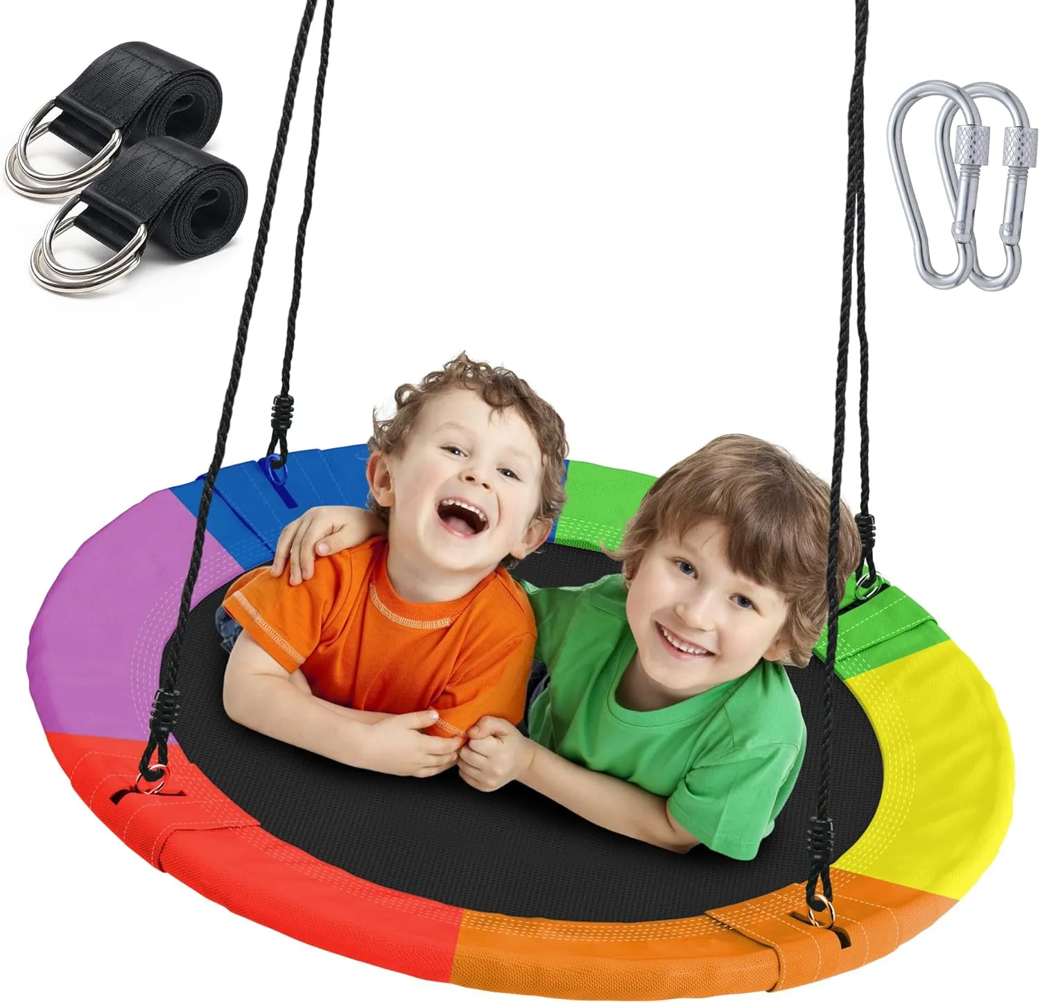 Tree Swing for Kids Outdoor, 40" Flying Saucer Swing with Tree Swing Straps & Carabiners for Backyard, Tear-Resistant & Waterproof 900D Oxford Fabric, 9mm Thickness Adjustable Ropes