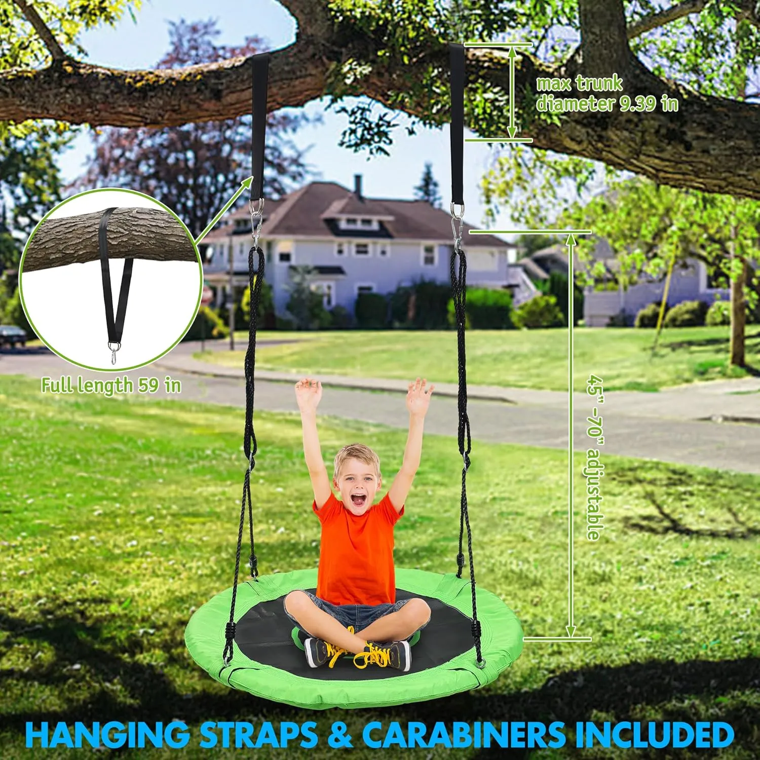 Tree Swing for Kids Outdoor, 40" Flying Saucer Swing with Tree Swing Straps & Carabiners for Backyard, Tear-Resistant & Waterproof 900D Oxford Fabric, 9mm Thickness Adjustable Ropes
