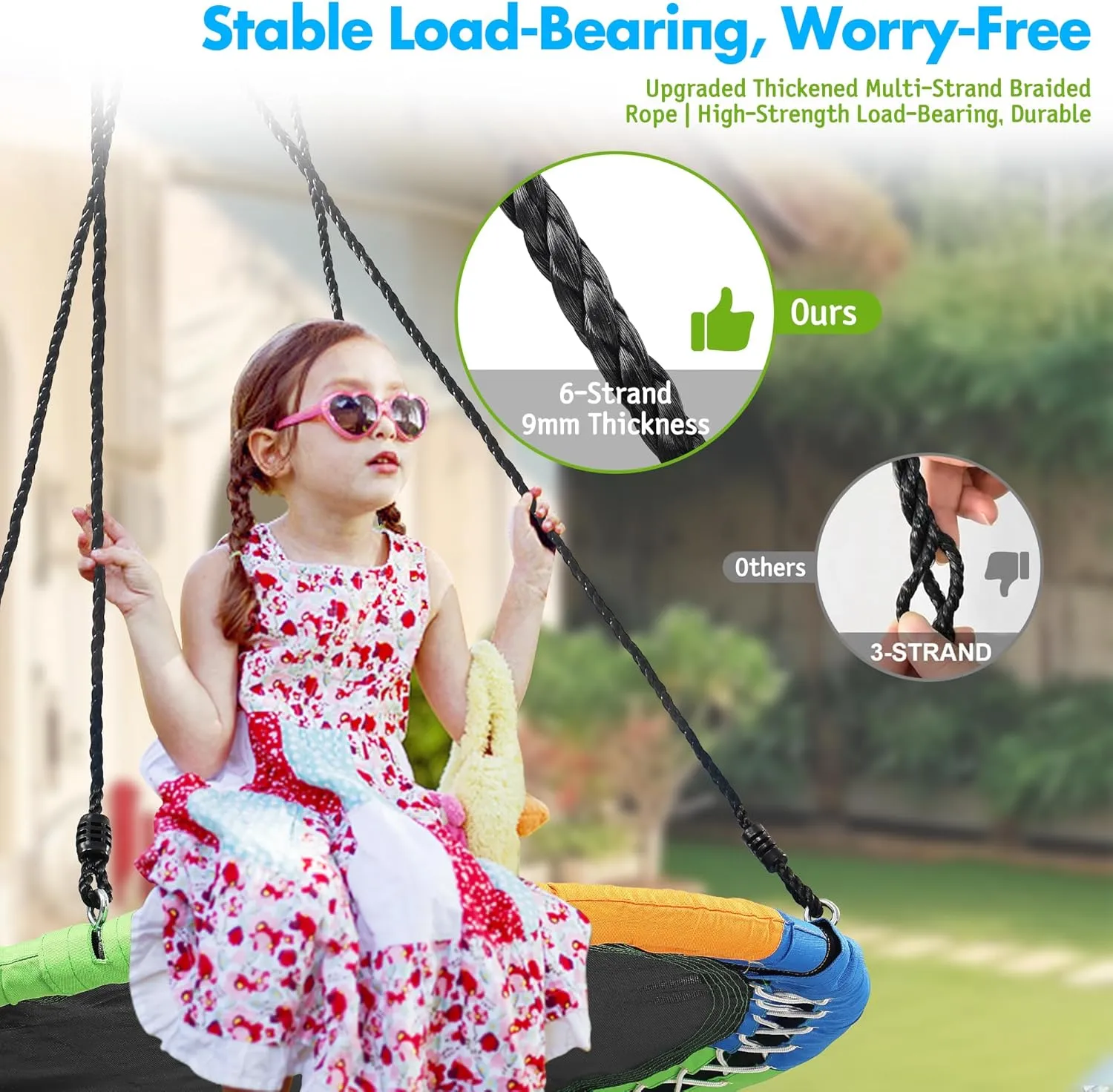 Tree Swing for Kids Outdoor, 40" Flying Saucer Swing with Tree Swing Straps & Carabiners for Backyard, Tear-Resistant & Waterproof 900D Oxford Fabric, 9mm Thickness Adjustable Ropes